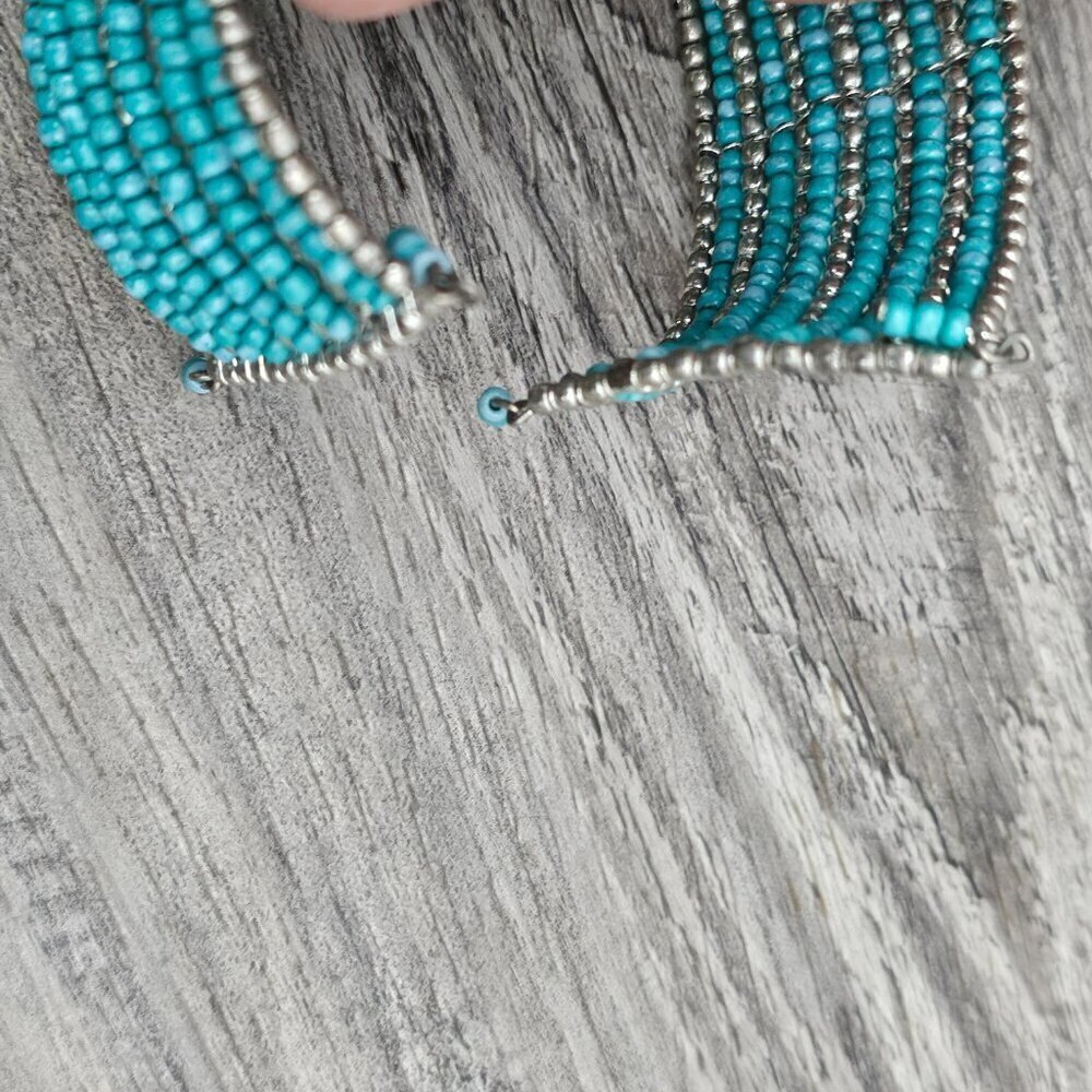 ❤️Western Boho Blue Faux Turquoise Blossom Flower Vintage Beaded Cuff Bracelet - Picture 5 of 8